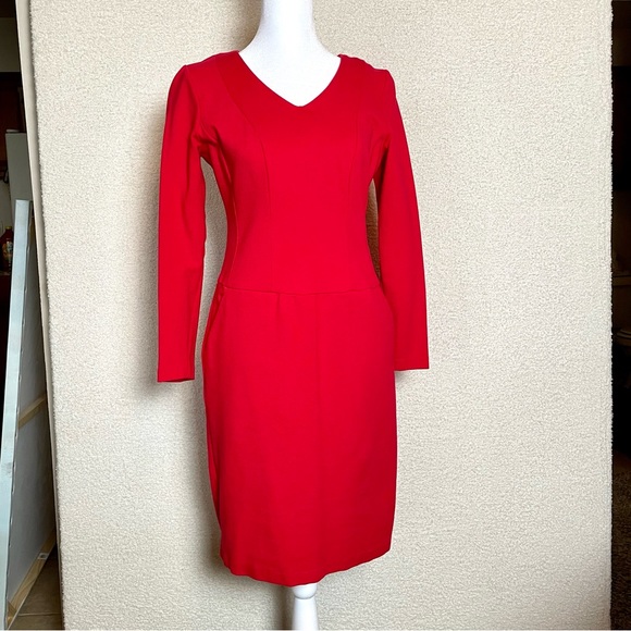 Talbots V-neck Midi Dress with Front Pockets Red Size 2 - Picture 2 of 8